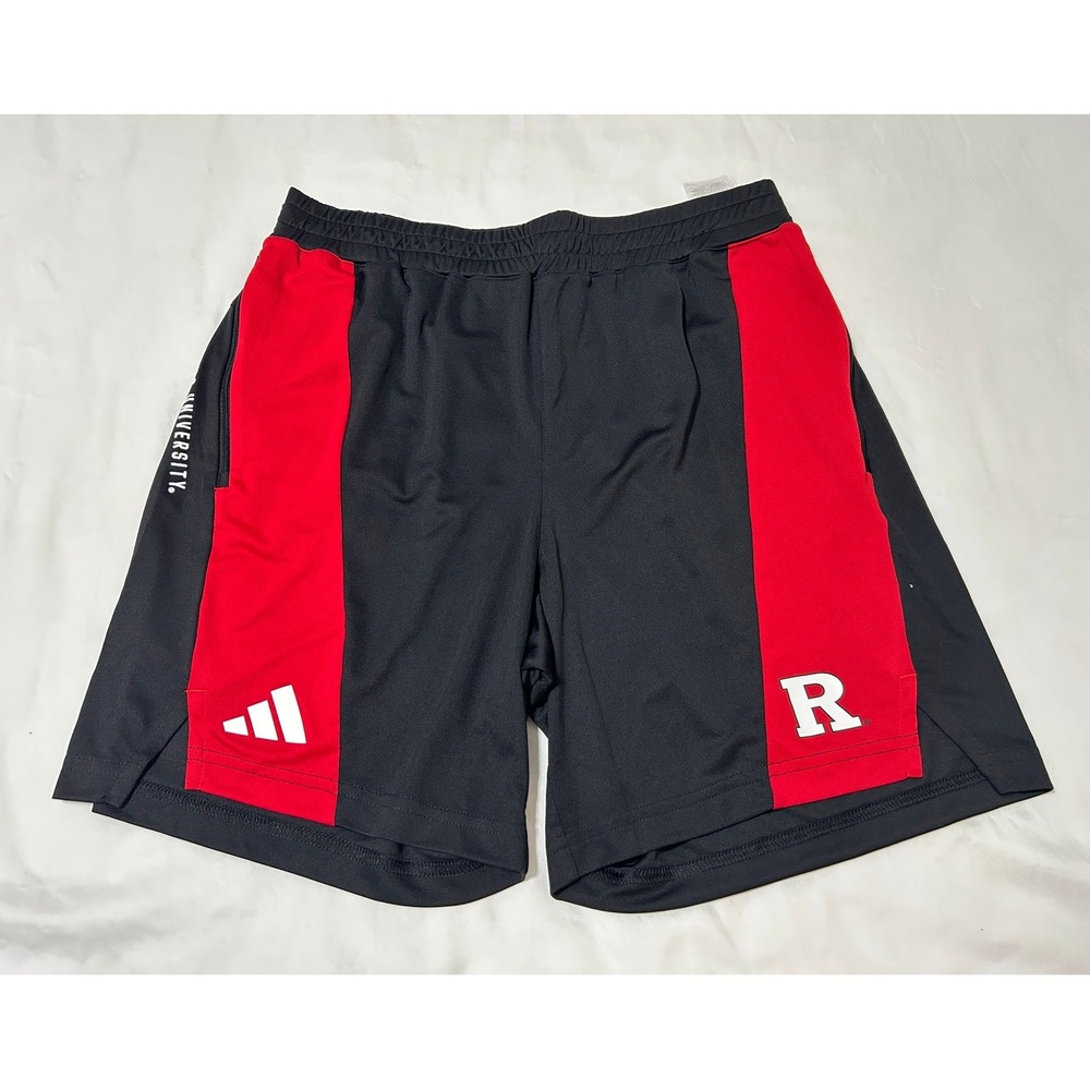 Adidas Rutgers Scarlet Knights Mens Athletic Shorts Black Red Size M 7in New